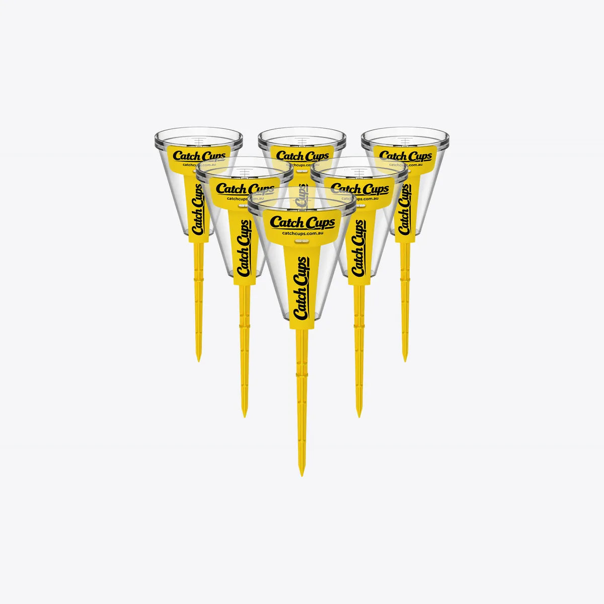 6 Catch Cups standing in a pack on a light grey studio background