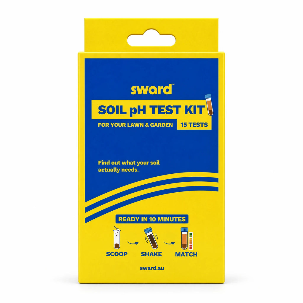Sward Soil pH Test Kit box, front, on a white studio background: 15 tests, ready in 10 minutes